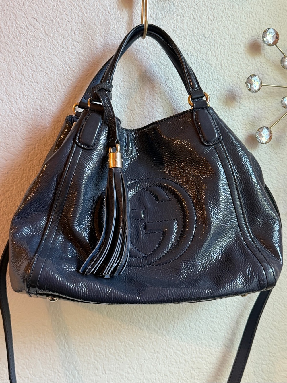 Gucci Navy Leather Soho Disco Tassel Hobo Bag